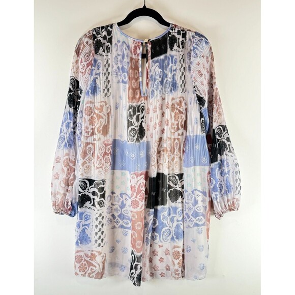 Wilfred Womens Dress Blue Daydreamer Mini Pleated Chiffon Tunic Patchwork Small - Picture 2 of 8